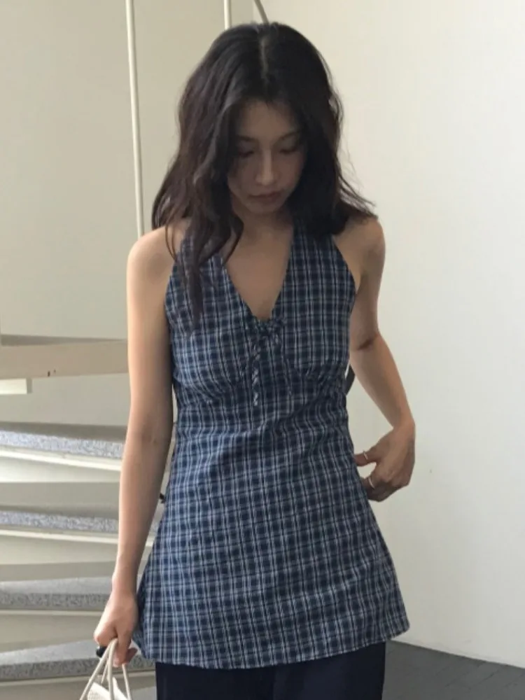 

Sweet Ele Plaid Ne Hanging Dr Women's Slimming ort Skirt Trendy Summer New Arrival Ladies' Premium Sweater