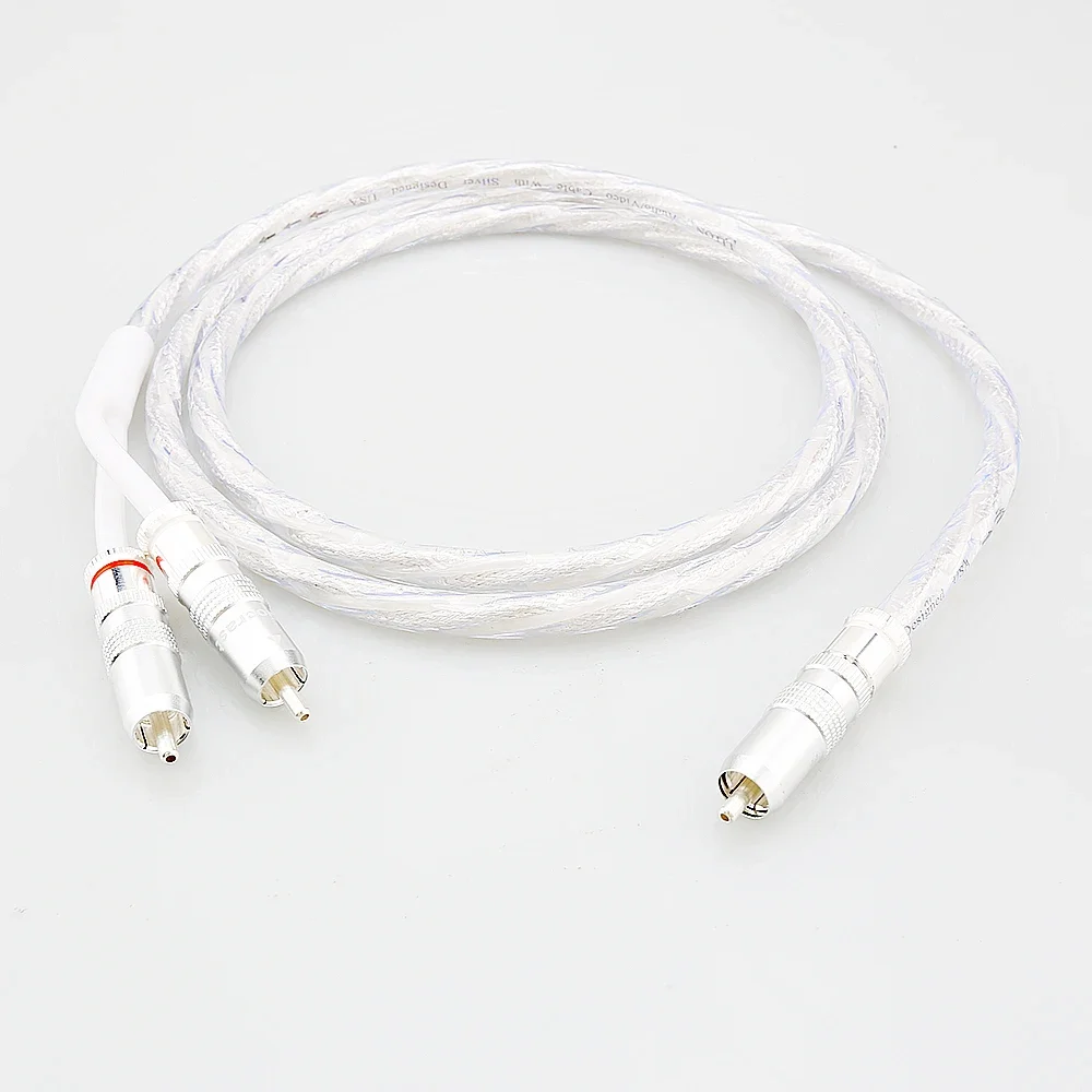 

HIFI AS220 Silver Plated Audio Cable RCA Male to 2RCA Male Subwoofer Splitter Y RCA Cable