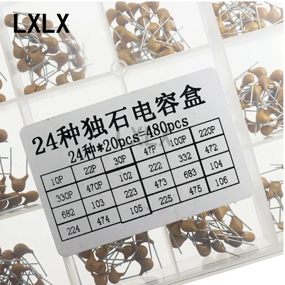LXLbronchMonolithique Puzzle Itor Set, Sample Box, 10 Dissolve ~ 10UF, 50V, 24 Types, 20PCs Chacun, 480PCs Total