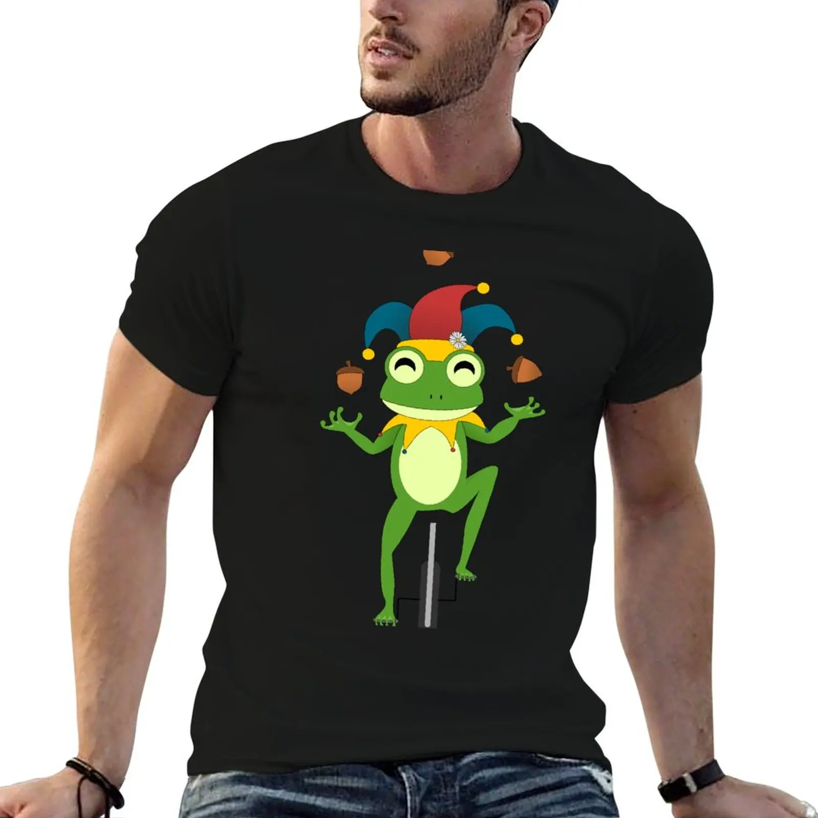 

Футболка Jester Frog Juggling Acorns, футболки из 100% хлопка, мужская повседневная футболка