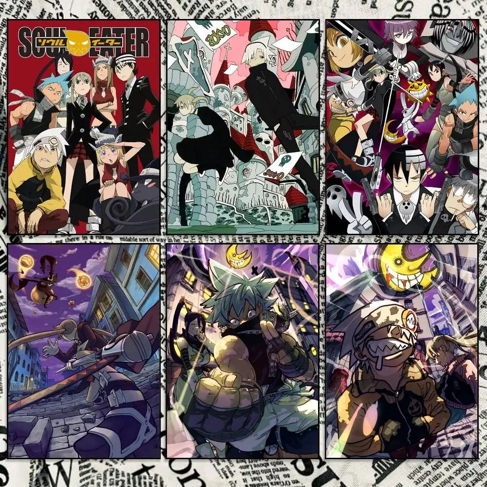 MakaSoul Anime S-Soul Eater Poster Self-adhesive Waterproof Paper Sticker Coffee House Bar Room Wall Decor