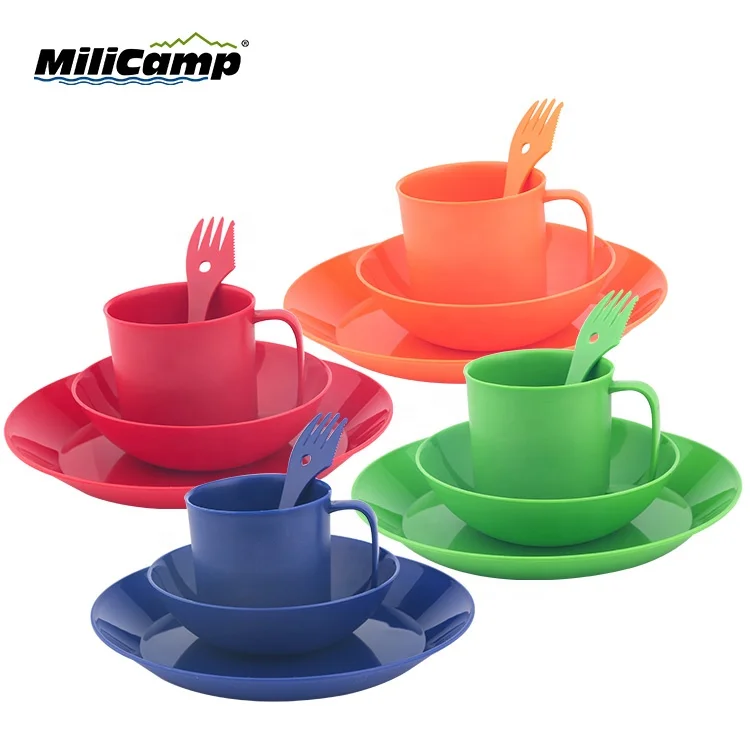 Colorful Plastic Cutlery Set 16/4pcs Plastic Dinner Set Outdoor Plastic Tableware