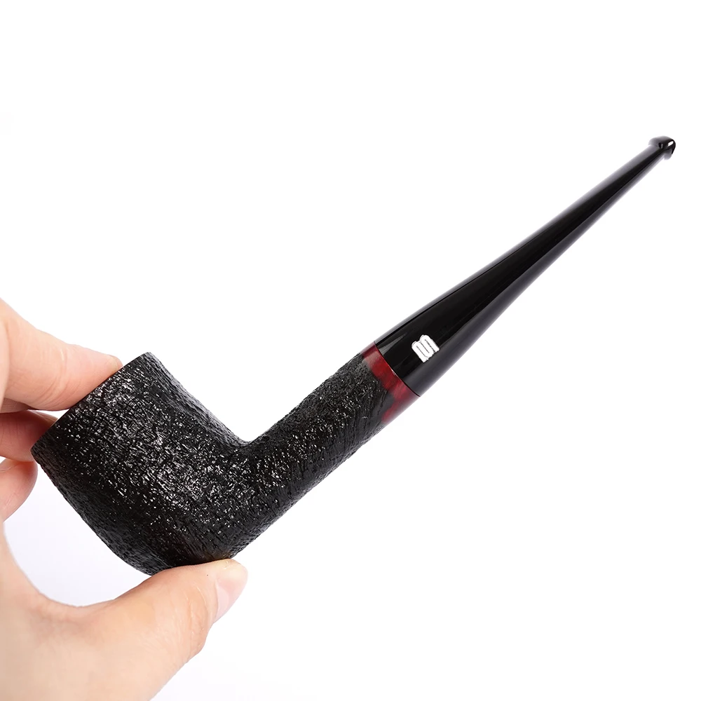 MUXIANG straight handle billiard tobacco pipe sandblasted pipe bowl i d 19mm acrylic straight pipe handle handmade briar pipe