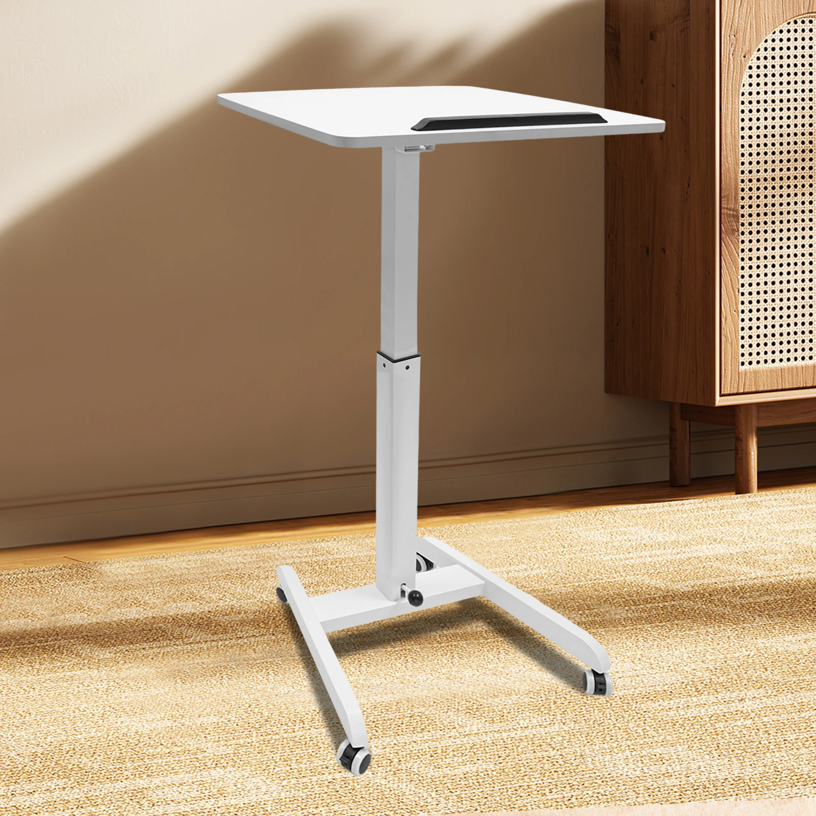 White Iron Mobile Standing Desk, Standing Desk With Tilting Top, Lectern Portable With Wheels,Max. Load-bearing Capacity 15kg