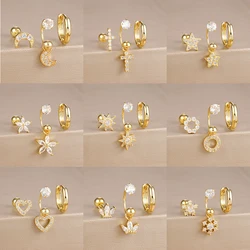 3PCS Stainless Steel Zircon Hoop Earrings Set for Women Tragus Helix Cartilage Earring Conch Rook Daith Lobe Piercing Jewelry