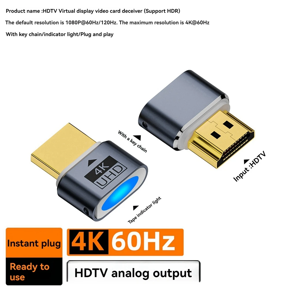 ABIY Virtual HDTV 4K Display Headless Display Adapter Supports 1080P@60Hz/120Hz Maximum Resolution 4K@60Hz