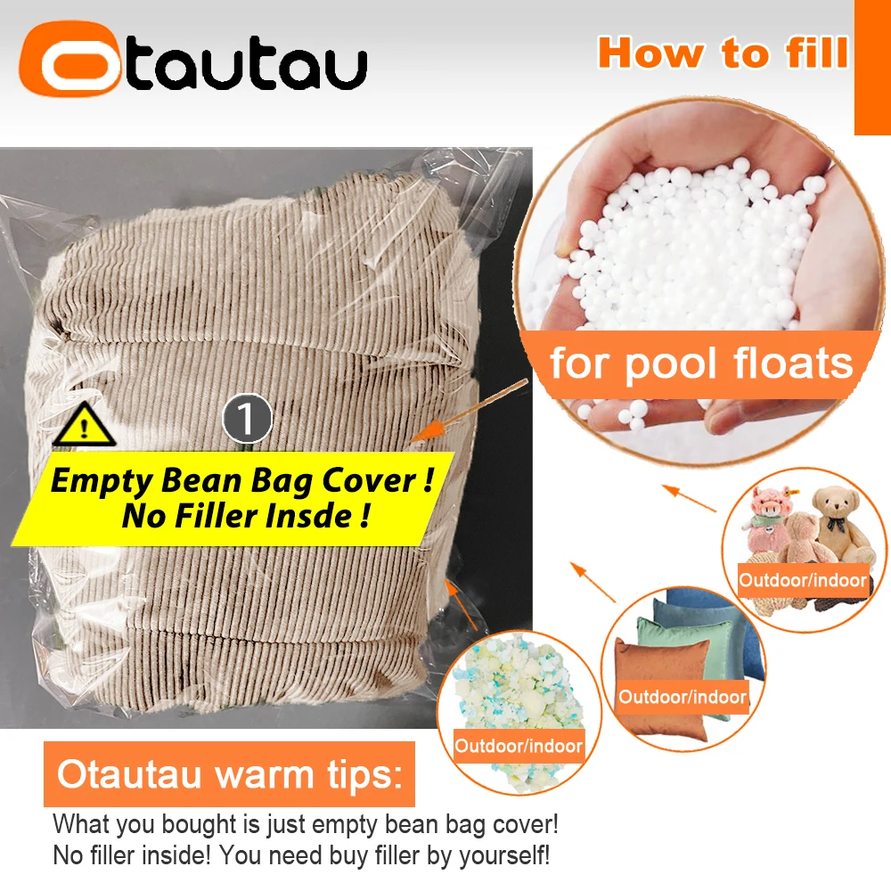 OTAUTAU Corduroy Bean Bag Cover Armchair with Ottoman Footstool SF477【No Filler Inside! Need Buy Filler By Yourself !】