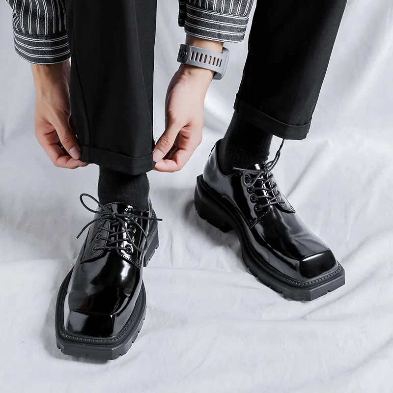 

High Quality Derby Shoes Fashionable Luxury Shoes Square Head British Style Low Heel Boots Casual Daily Workwear Leather Shoes