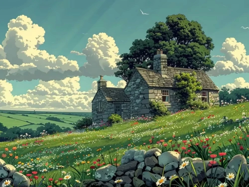 

Scenery Stone Houses Green Fields 500/1000/1200/2000 PCS Jigsaw Puzzles Family Activity Games for Gameroom Bedroom Gifts