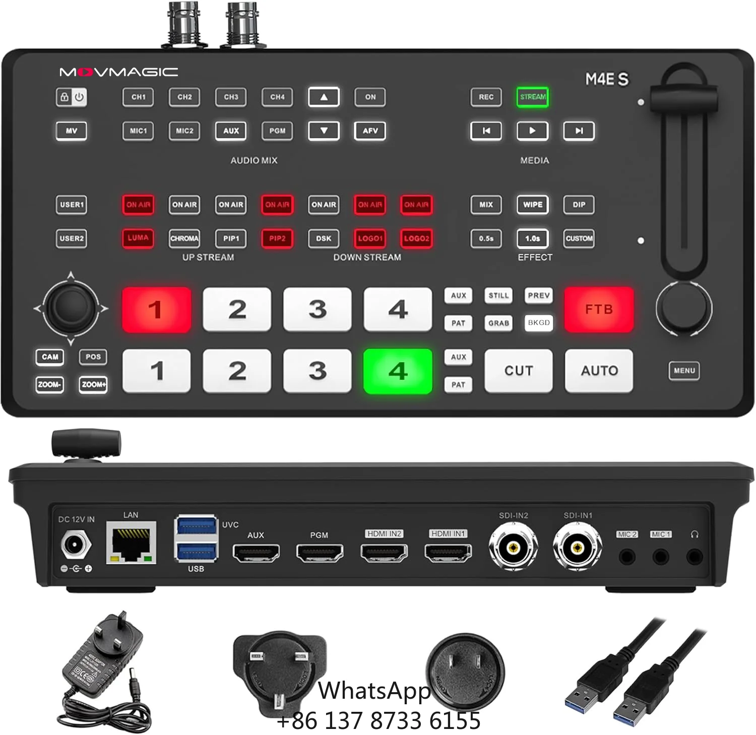 Movmagic M4ES 5CH Video Switcher 2 SDI 2 HD-MI Inputs Transition Effects Vertical Screen For Live Streaming YouTube/Facebook