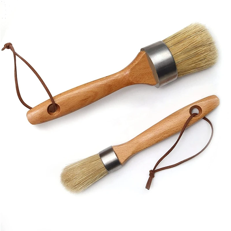 Pincel de cera para pintura de tiza magnética, 2 uds., para muebles, plantillas, proyectos de madera, acabado de cera, pintura con leche, Natural