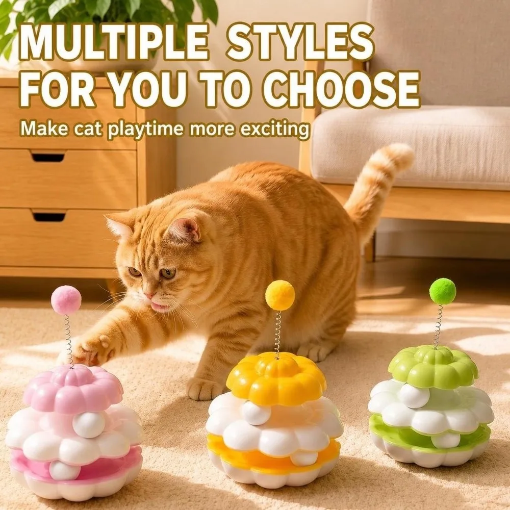Plastic Cat Turntable Spring Rotating Design Interactive Cat Stable Base 14x26cm Self-Play Cat Boredom Relief Activity