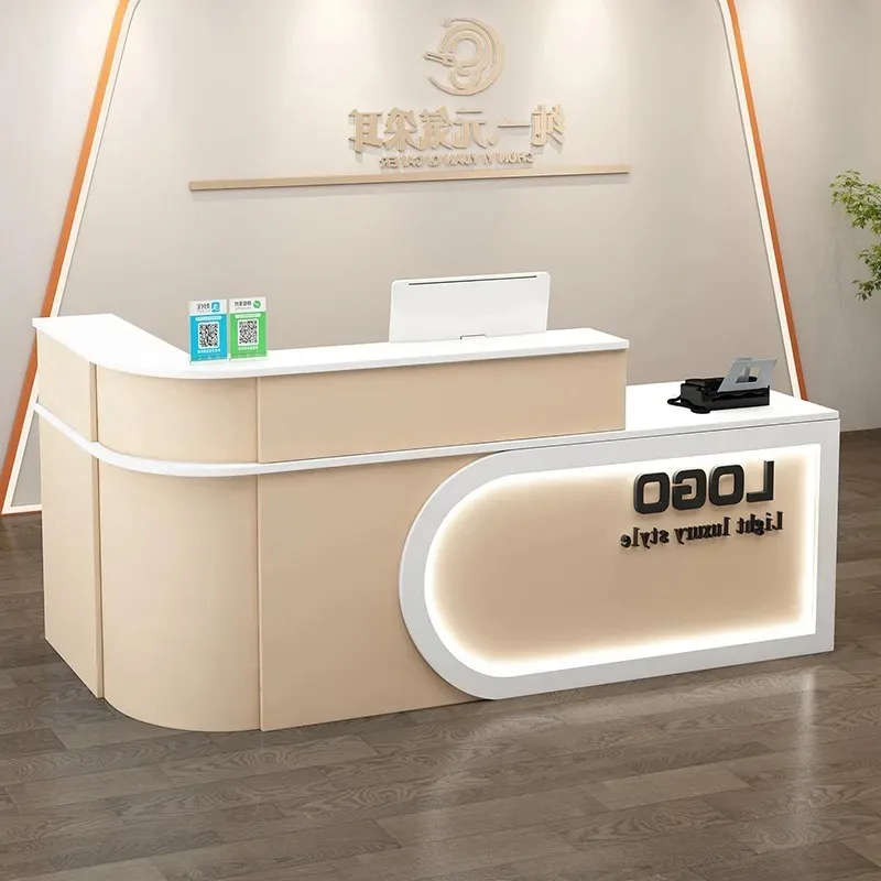 Luksusowe meble recepcyjne do salonu, nowoczesne, proste lady recepcyjne, luksusowe meble recepcyjne dla firm, eleganckie lady recepcyjne, biurka recepcyjne do salonów, meble komercyjne.
