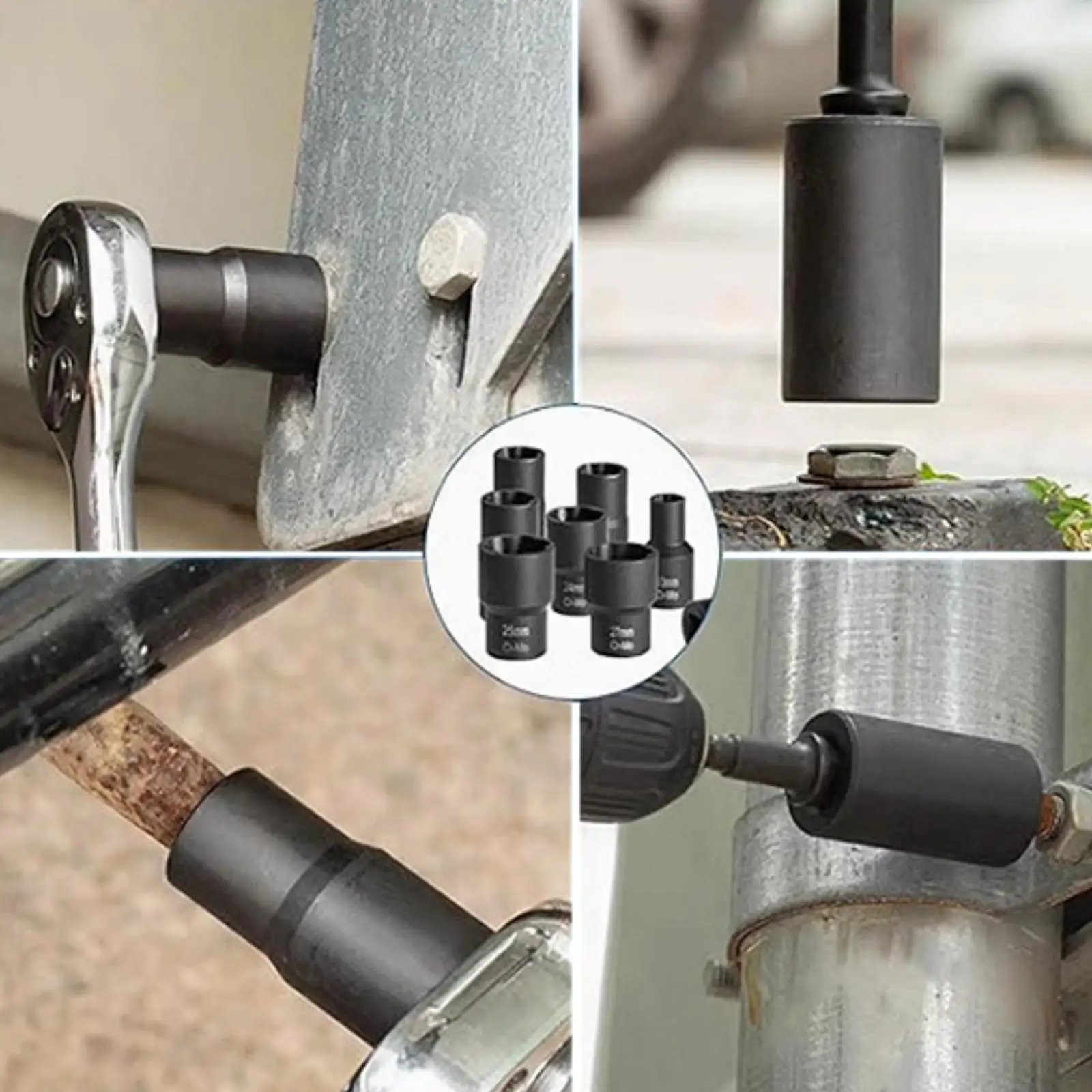 Screw Extractor Set Damaged Nut Remover Tool Chrome Vanadium Steel 1/2 Square Drive for Workshop Use