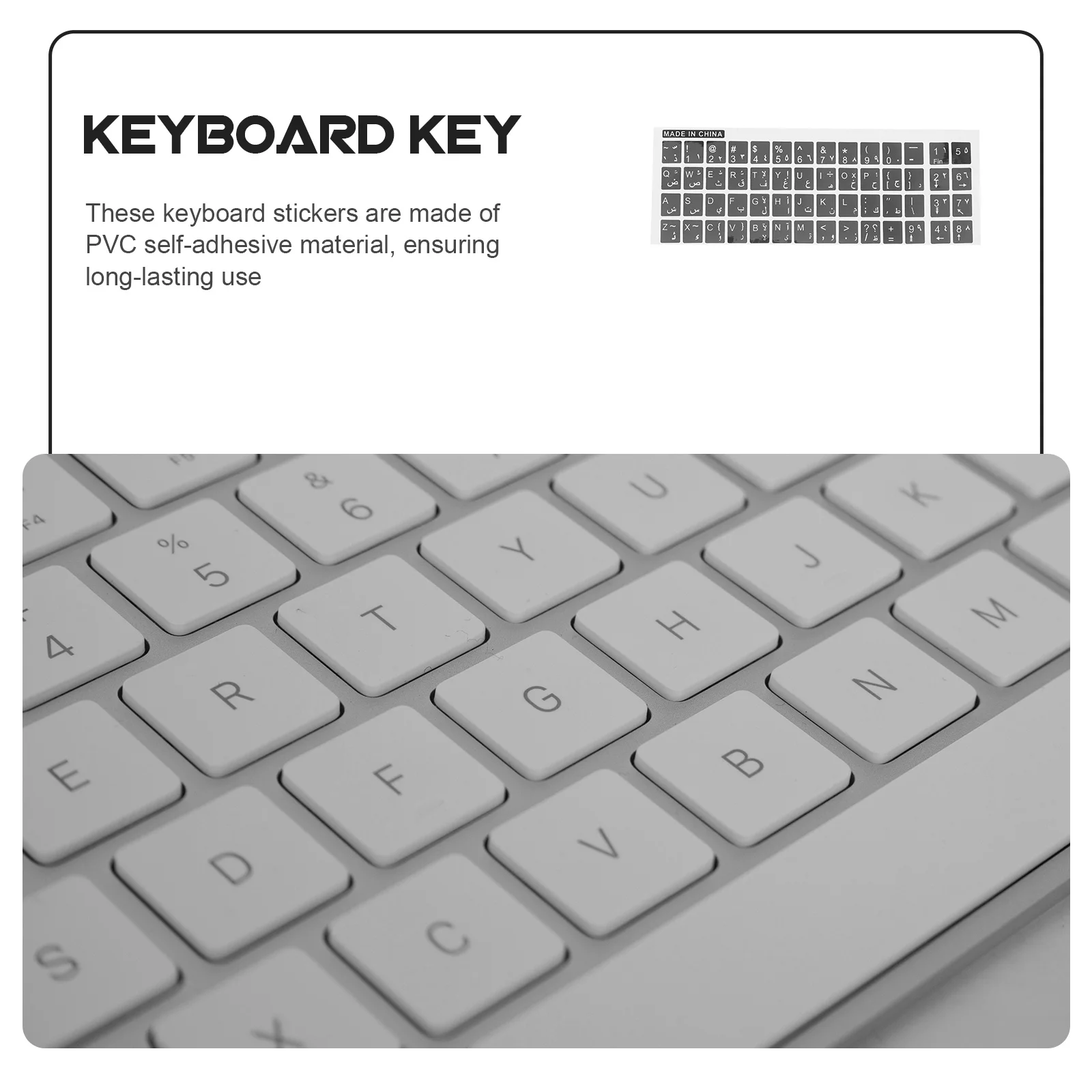 

10 Sheets Keyboard Stickers Replacement Black PVC Self Adhesive Letter Arabic Universal Computer Desktop Membrane