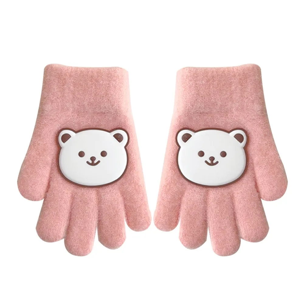 

3-6 Years Old Thicken Velvet Children Knitted Gloves Keep Warm Soft Full Finger Mittens Cartoon Elastic Winter Warm Gloves