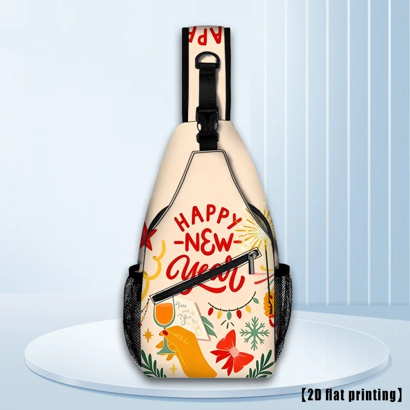 

Happy New Year Crossbody Bag Adjustable Strap Chest Bag with Zipper Closure Lightweight Daypack for Men Women