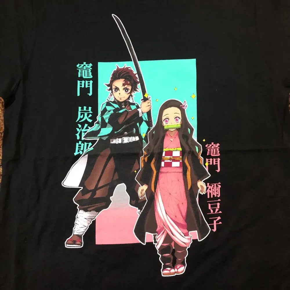 NEW Demon Slayer Anime Men Sz M Tanjiro Kimetsu No Yaiba Nezuko Black Shirt