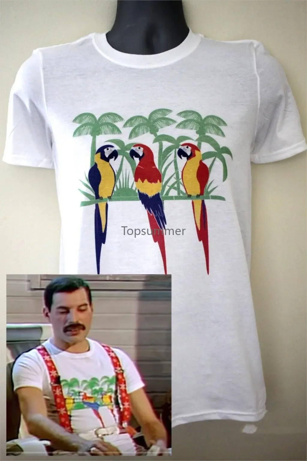 Parrot T-Shirt Worn By Freddie Mercury 1985 Queen Brian May Taylor Flash-1 Man'S T-Shirt Queen Tee