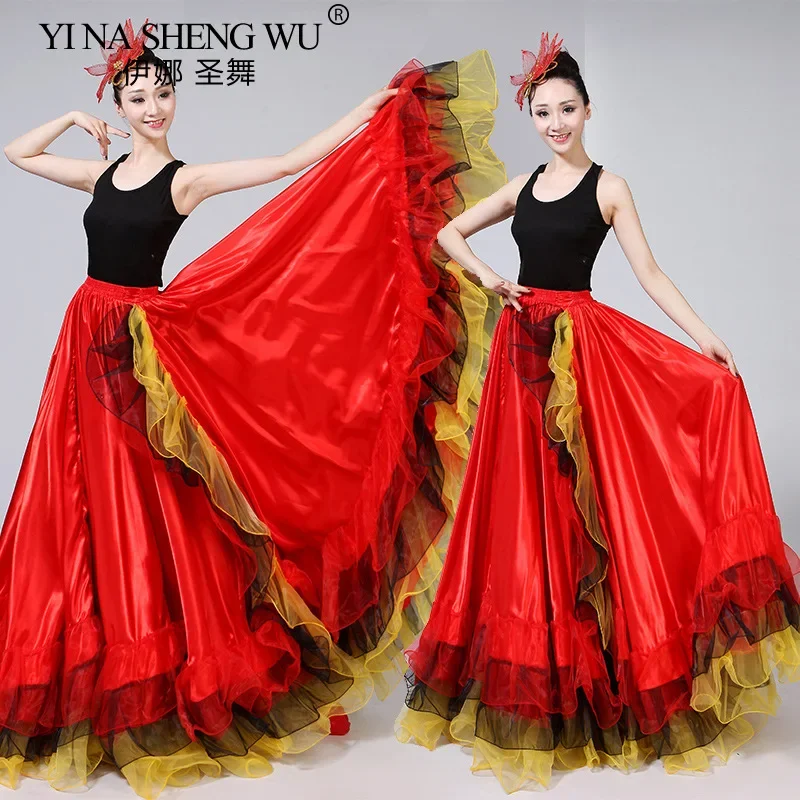 Costumi di danza del ventre per donne adulte Lady Gonna di danza toreagli spagnola Danza di apertura Gonna rossa grande altalena Performance Gypsy Wear