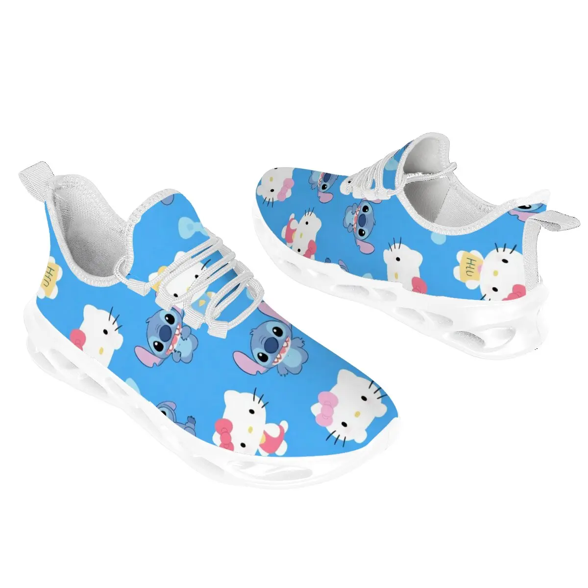 Scarpe da donna Disney Scarpe da ginnastica blu cartone animato con punto Hello Kitty Moda sportiva da passeggio Scarpe basse da tennis casual per uomo