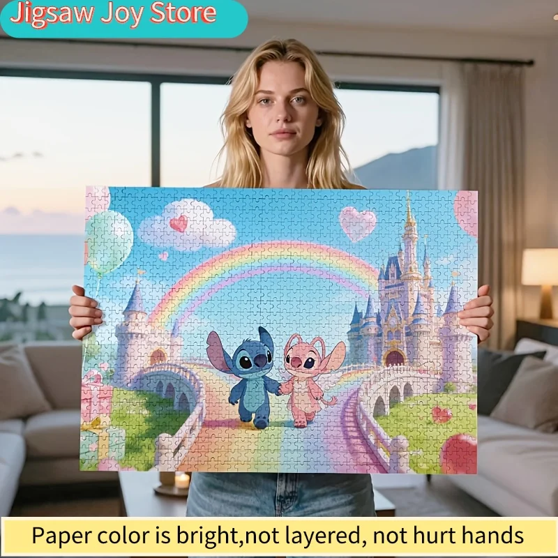 

Пазл 2D Flat, 1000 деталей, Стич и Ангел — Радужный замок, подарок на День святого Валентина для пары, милый пазл Стич, романтическая активность, F