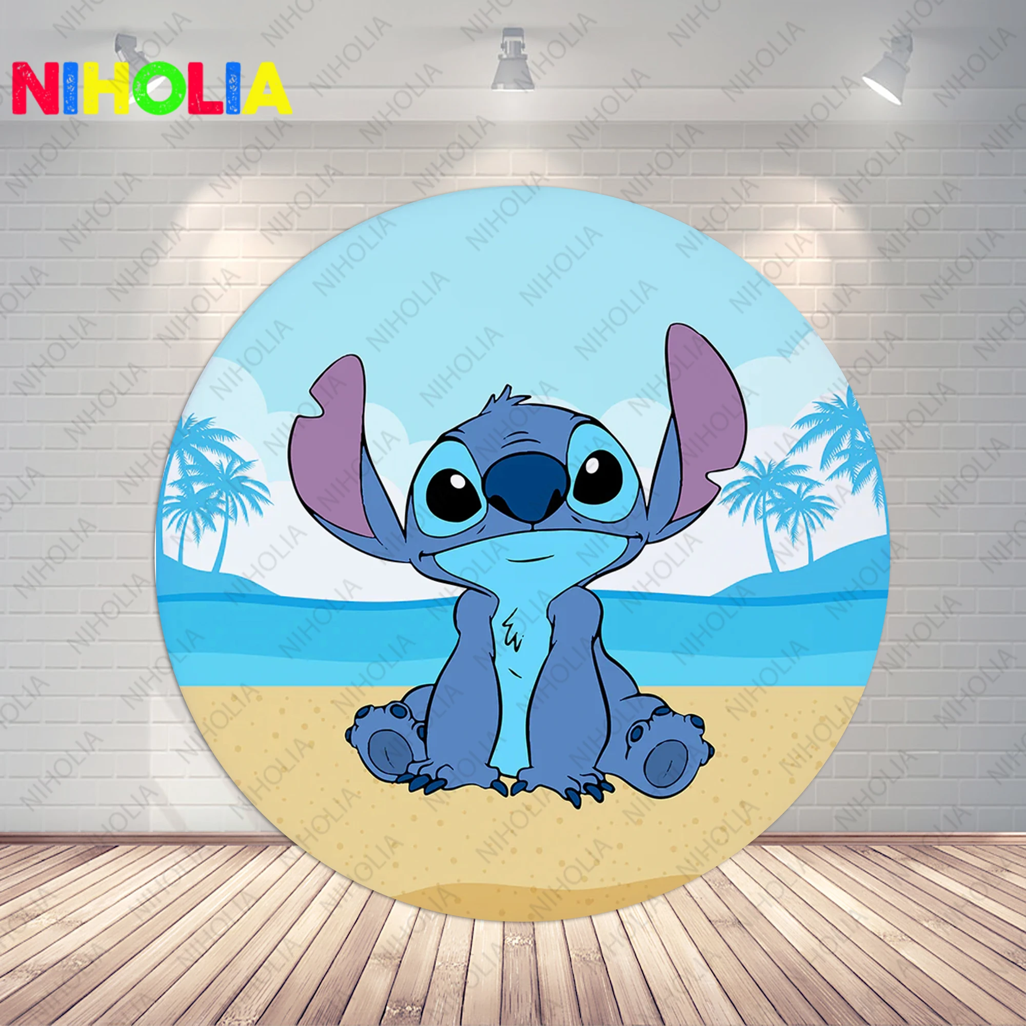 Disney Lilo & Stitch Backdrop Round Cover Birthday Party Flower Ocean Photography Background Photo Studio Baby Show