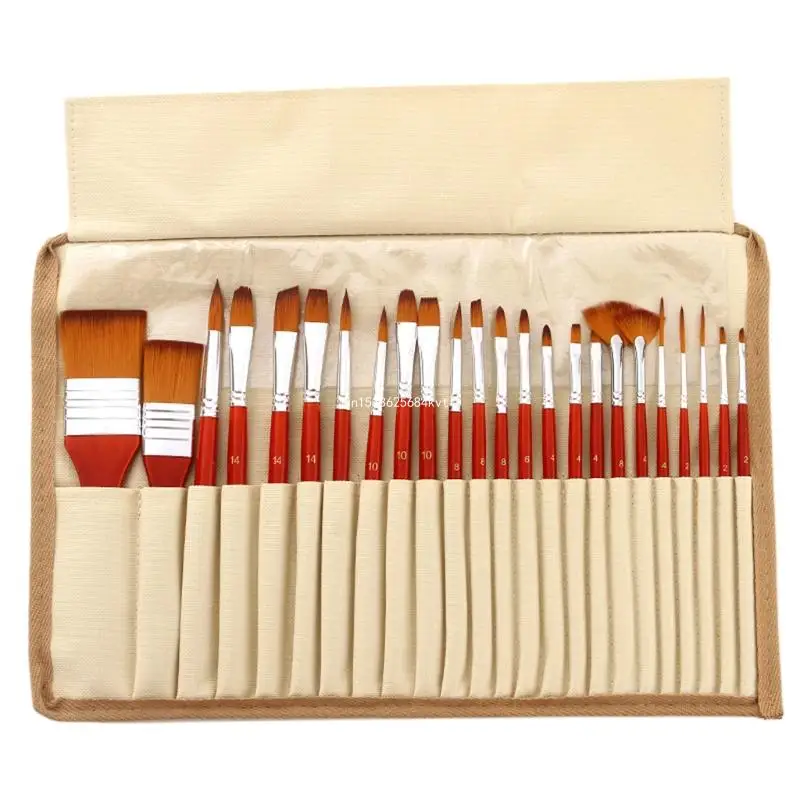 

24Pcs Flat Nylon Paint Brushes Set for Oil Watercolor Acrylic Gouache Painting Dropship