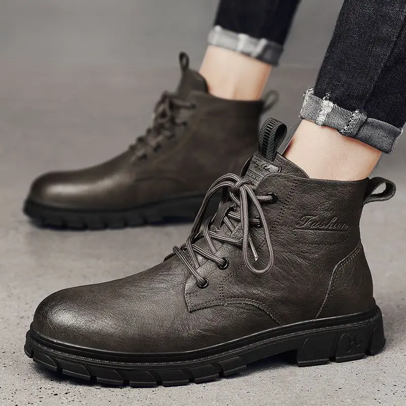 2025 New British Style Men's Short Boots,fashionable Men's Shoes Workwear Boots High Top Leather Shoes for Men Botas Para Hombre