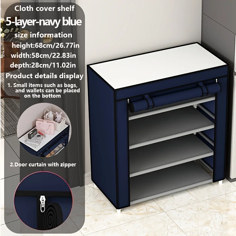 5 Layers Dustproof Shoe Cabinet with Zipper Curtain Shoe Rack Organizer Home Space-saving Organizer for Home Dormitory Scarpiera