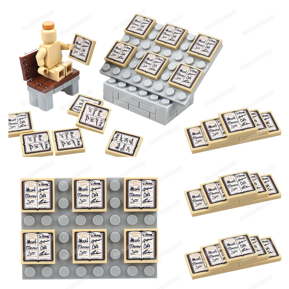 Visitors Signature Pattern 3068 Building Block 2x2 Tiles Printed MOC figures Brown Cover Guestbook Scene Model Parts Gifts Toys