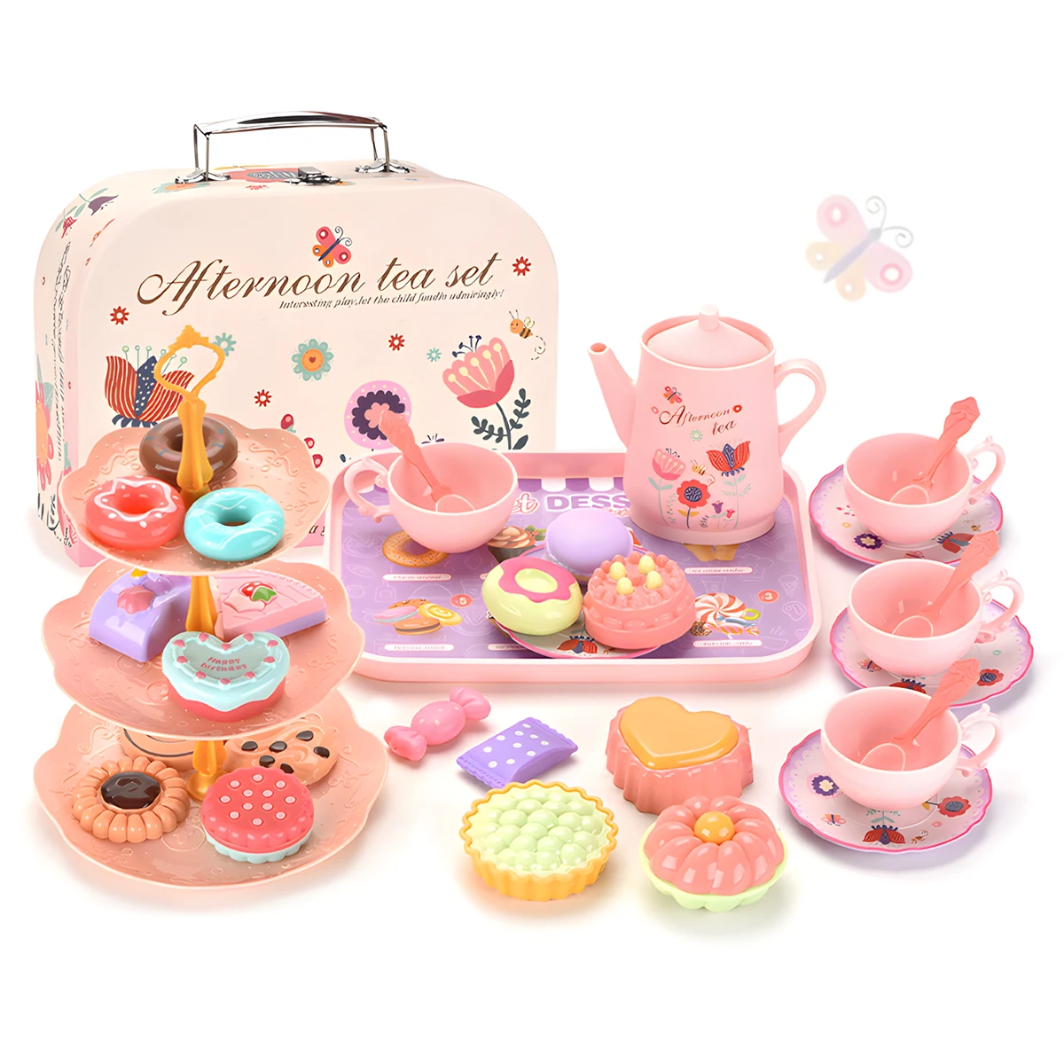 Conjunto de chá de brinquedo para meninas. conjunto de festa de chá brinquedos para crianças meninas fingir jogar lanche brinquedo.