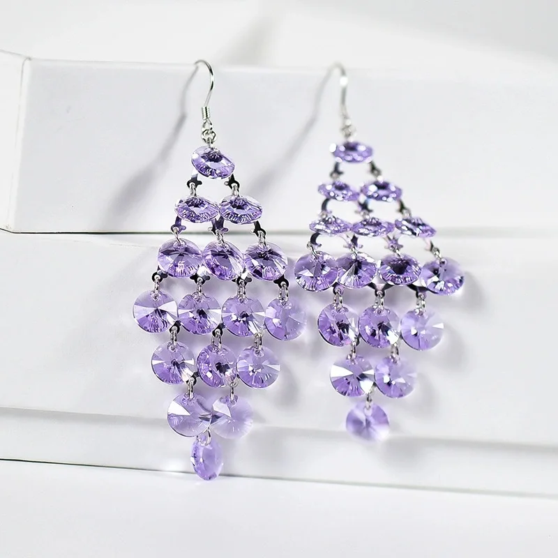 Crystal earrings long water drop fairy style earrings ethnic retro earrings