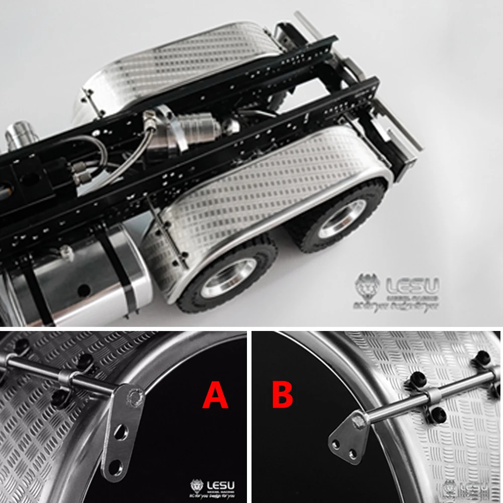 LESU โลหะสแตนเลสด้านหลังล้อ Dual เพลา Fender S-1243-A B สําหรับ Tamiya 3348 1/14 RC การ์ดรถบรรทุกของเล่นอะไหล่