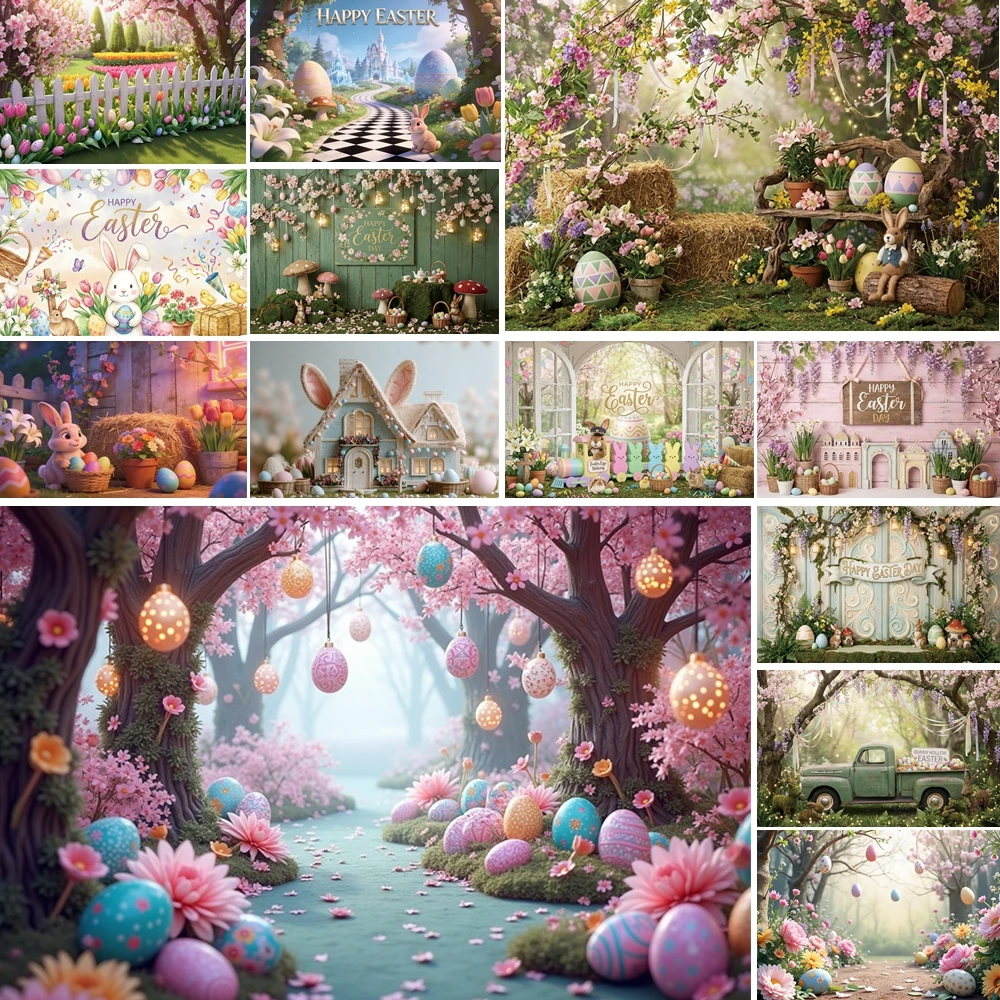

MOON.QG Enchanted Forest Easter Backgrounds For Photographs Eggs Wood Bunny House Backdrop Baby Shower Photocall Props Birthday
