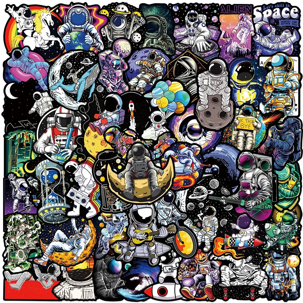 

50Pcs Outer Space Astronaut Stickers Aesthetic Decals For Laptop Scrapbook Luggage Guitar Helmet DIY Vinyl Stickers