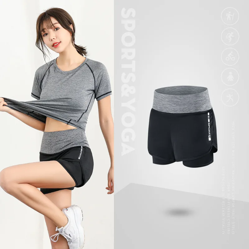 

Running sports shorts women's gym quick dry fake two yoga skinny shorts high waist wear training slack