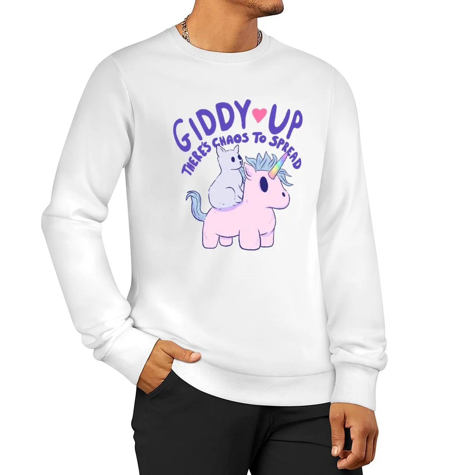 

Cute Cat Riding Unicorn - Giddy Up, There’s Chaos to Spread Sweatshirt winter clothes graphic sweatshirts