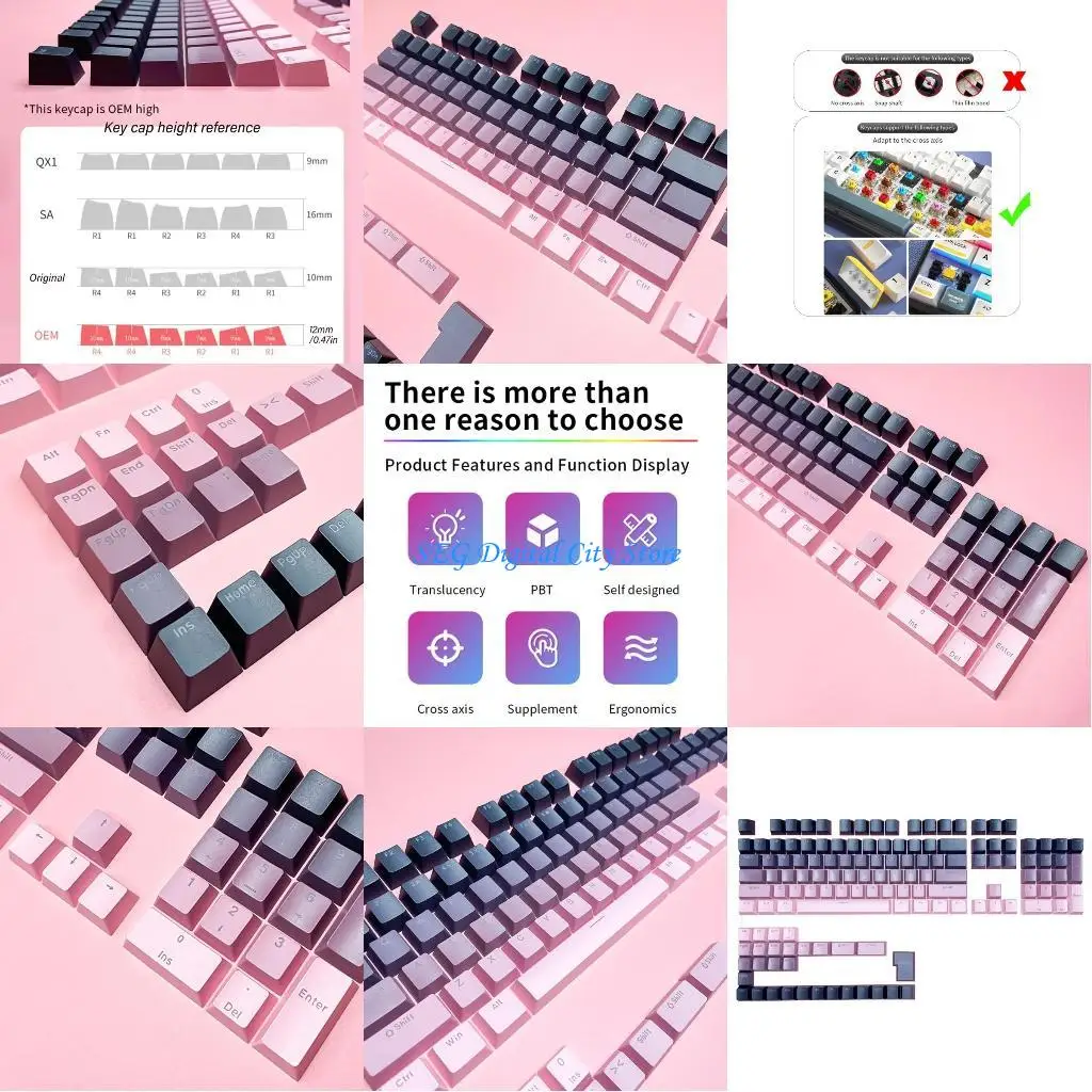 

U75B OEM Profile PBT -клавишные клавиши для механических клавиатур, двойной выстрел блеск через ключ, спереди, напечатанный в