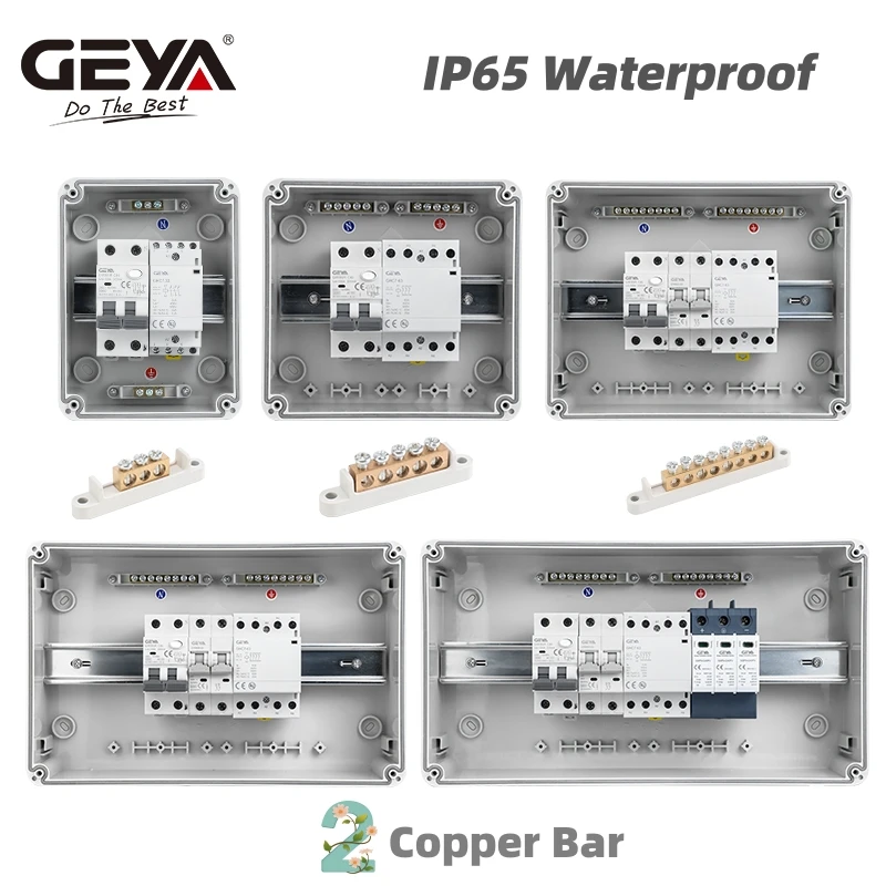 GEYA Waterproof Electrical Distribution Box with Copper Bar Circuit Breaker MCB Power Plastic Junction Wire Box 5/8/12/15/18Ways