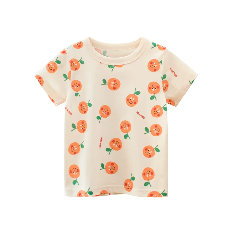 

2-8T Toddler Kid Baby Girls Clothes Orange Print T Shirt Cute Sweet Cotton Tshirt Summer Basic Top Tee Children Outfit