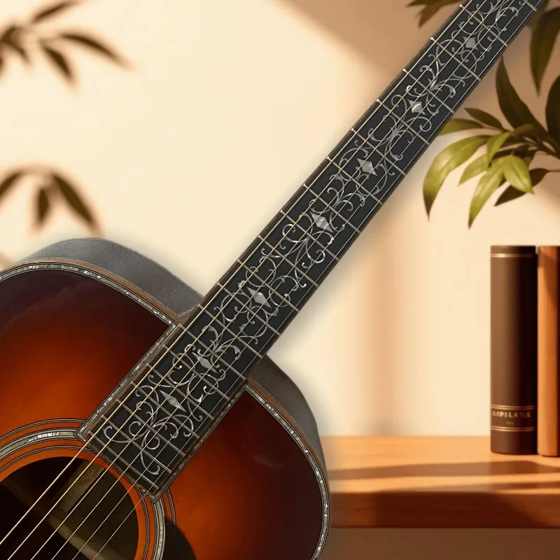 41inch D451933 Acoustic Guitar Sunburst Glossy Finish Folk Guitar with Abalone Shell Inlay for Beginner Intermediate Player