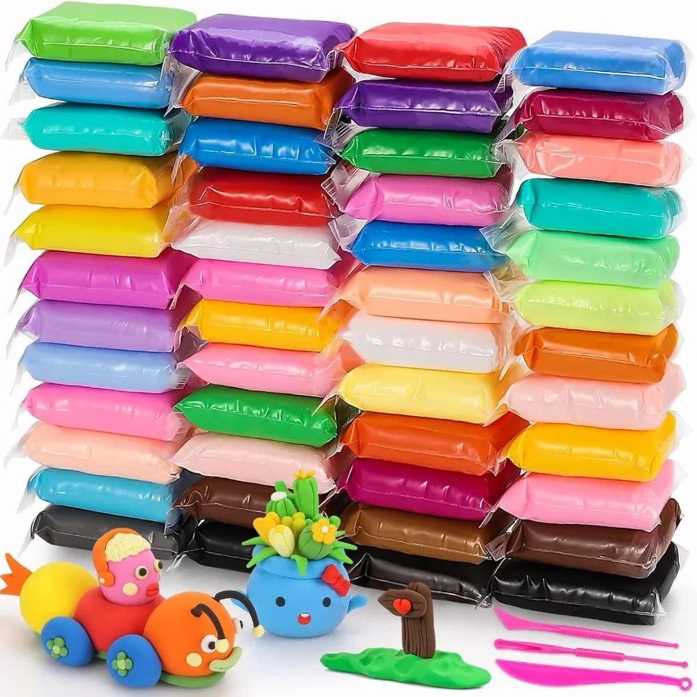 Argila de secagem ao ar livre em 48 cores, ultra leve e argila de secagem ao ar livre para crianças, não tóxica e ecológica, argila mágica para modelagem com ferramentas.