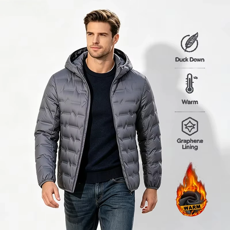 2026 Men's Down Jacket Winter Warm Duck Down Lightweight Padding Jackets Camping Climbing Trekking Graphene Lining Coat