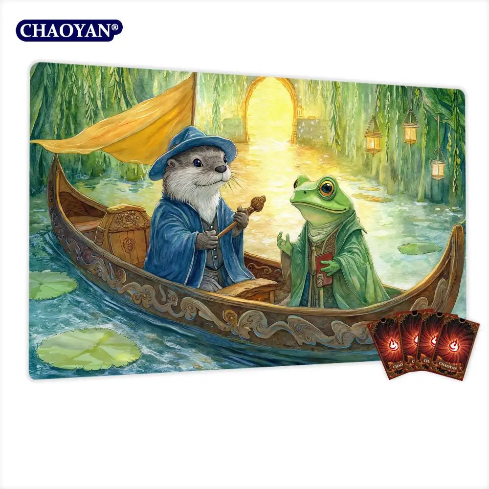 Tapis de jeu Otter and Frog Scholar TCG, tapis de combat pour cartes magiques, antidérapant, durable, 35x60cm, tapis de jeu Commander, tapis de jeu de société pour TCG