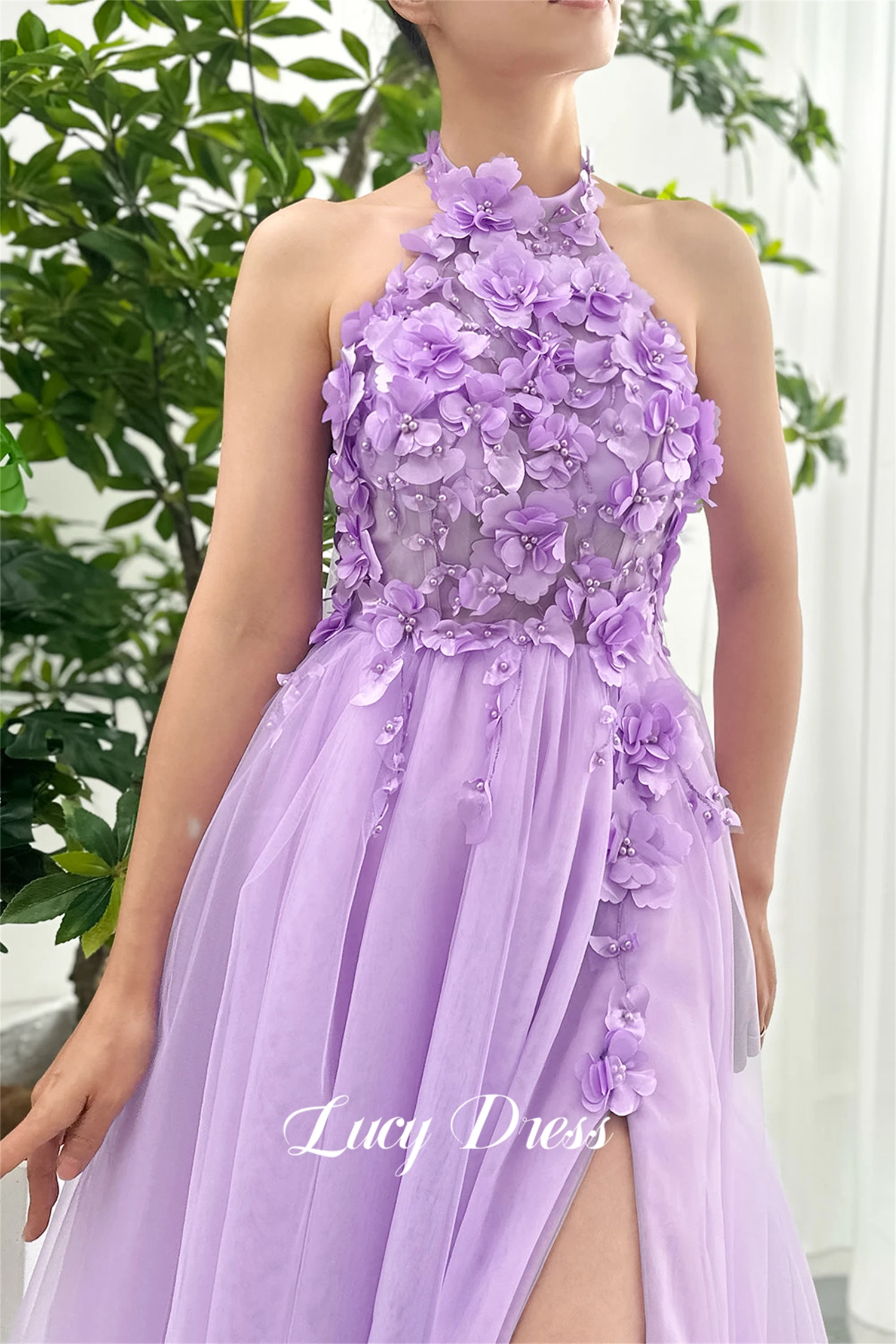 Lucy Purple 3D Flowers Graduation Gown Mesh Party Dress Cocktail Medium Length Dresses Gala Prom Dresseses Elegant Luxury