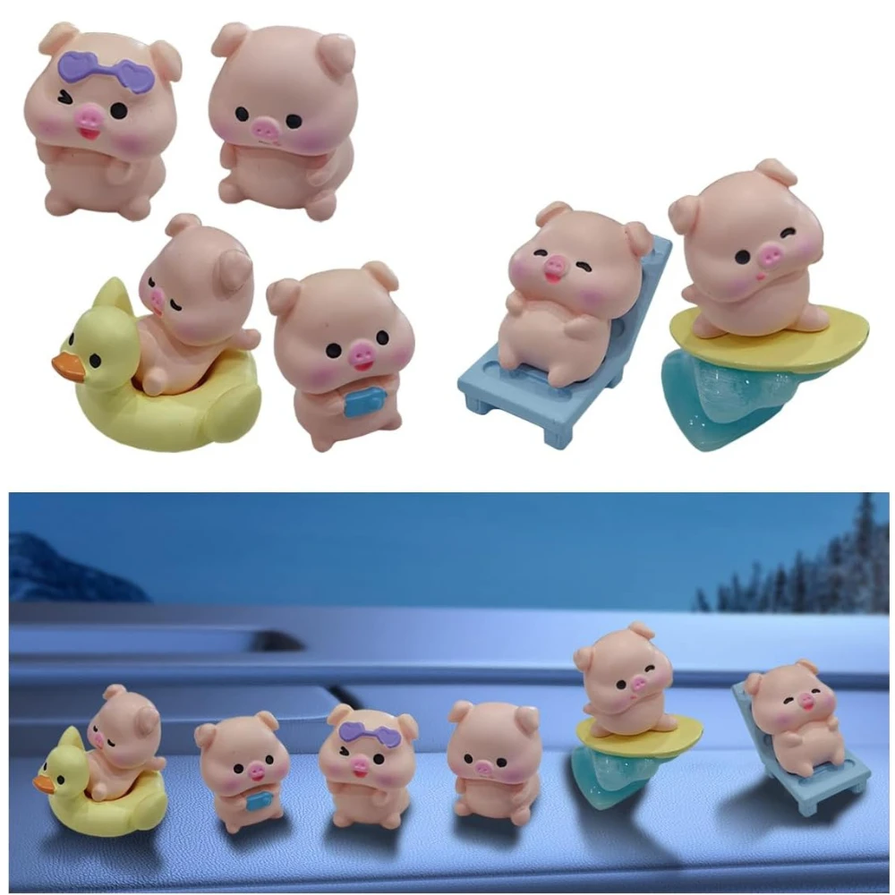 

6PCS Car Dashboard Mini Pig Ornament Mini Resin Animals Set Cute Car Interior Decoration Accessories, Pig Figurine Decor