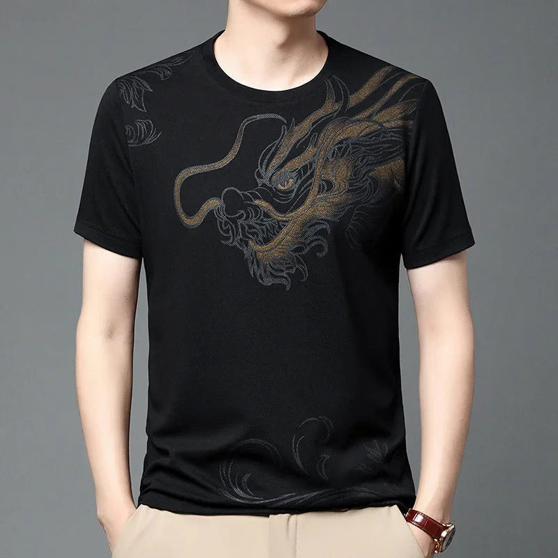 

2024 New Summer New Cartoon Men's T-Shirt Casual Chinese National Tide Crew Neck Print Short Sleeve Men