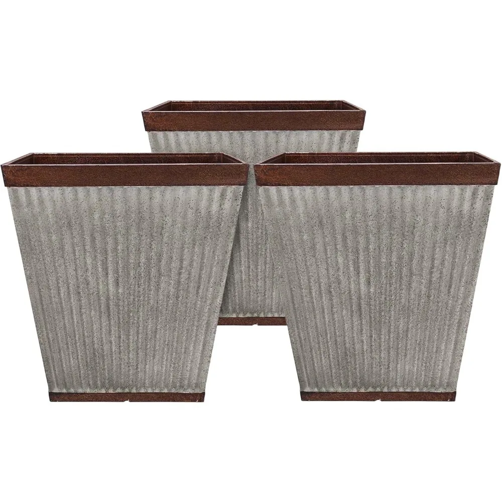 

Square Rustic Resin Indoor Outdoor Garden Planter Urn Pot for Flowers, Herbs, and Flowers