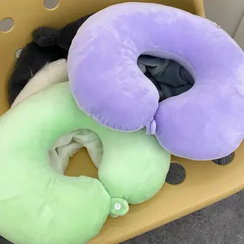 Kreslený kuromi polštář na krk s kapucí ve tvaru písmene U, cestovní zatemňovací polštář na zdřímnutí v japonském stylu, kancelářský polštář s kloboukem pro dívku 10 nejlepší prodej cestovní polštář s mikinou - №5